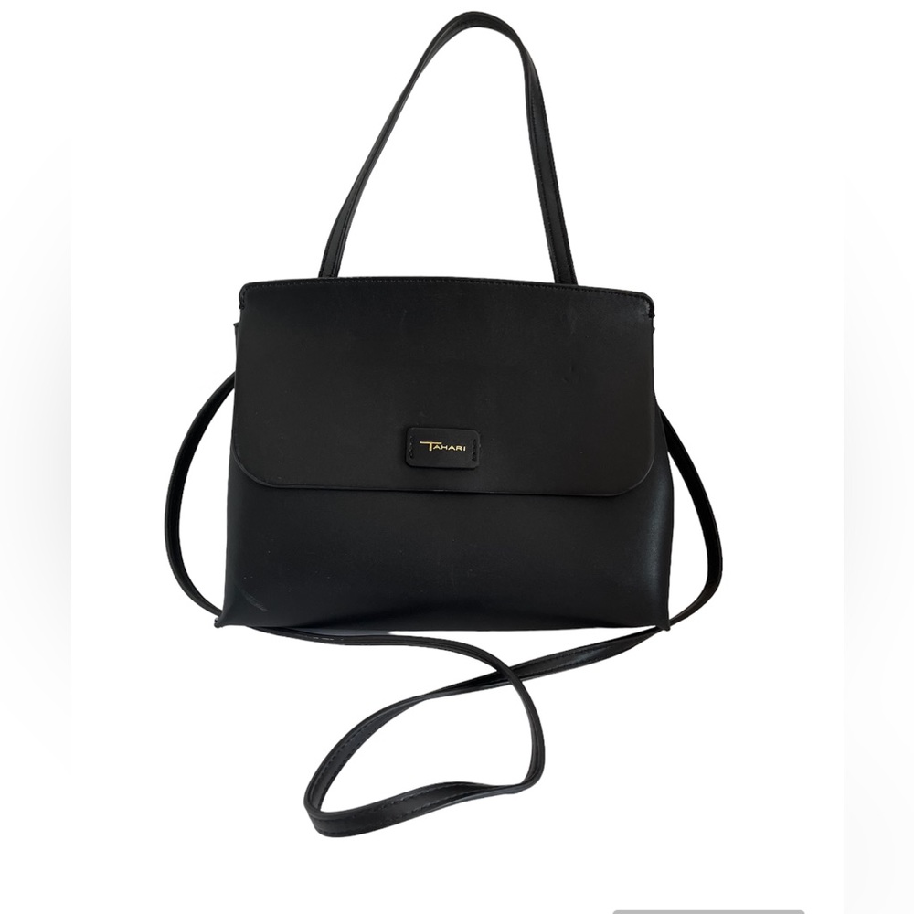 TAHARI BLACK FLAP HANDBAG/CROSSBODY BAG